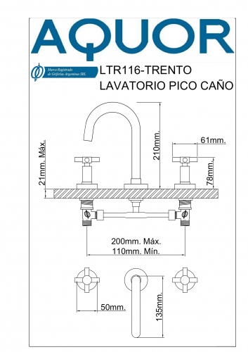 Griferia De Lavatorio Aquor Trento P/Caño Cr Ltr116