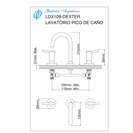 Griferia De Lavatorio Aquor Dexter P/Caño Cr Ldx109