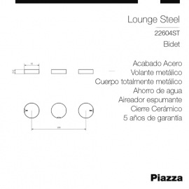 Grifería Bidet Piazza Lounge Steel Cierre Cerámico