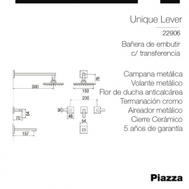 Griferia Ducha Bañera Piazza Unique Lever 22906