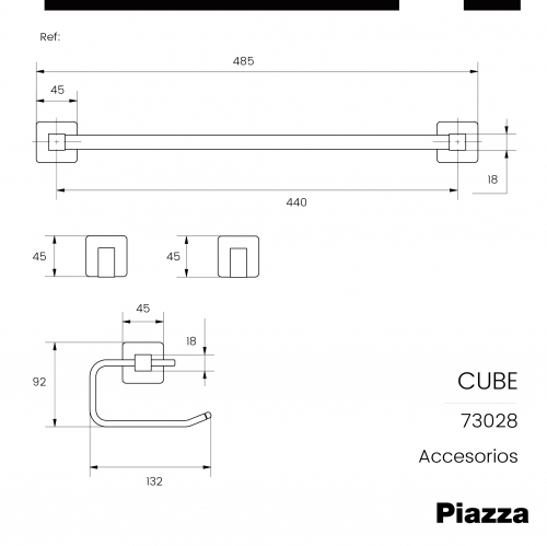 Set De Accesorios Baño Kit 4 Piezas Piazza Cube