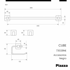 Set Accesorios Baño Piazza Cube Negro Set 4 Piezas