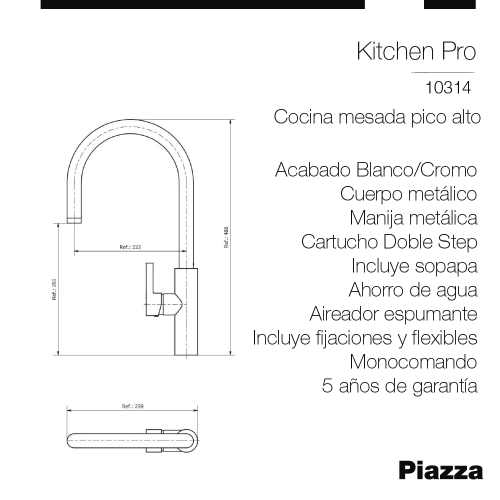 Griferia Monocomando Kitchen Pro 10314 Piazza