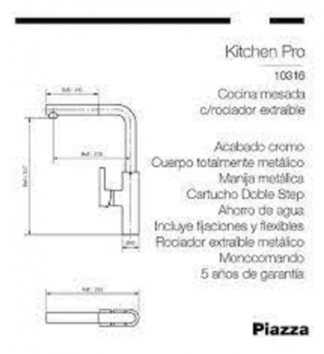 Griferia Piazza Kitchen Pro 10316 Rociador Extraible