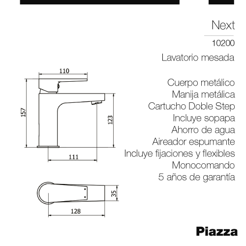 Lavatorio Monocomando Piazza Next 10200 Griferia