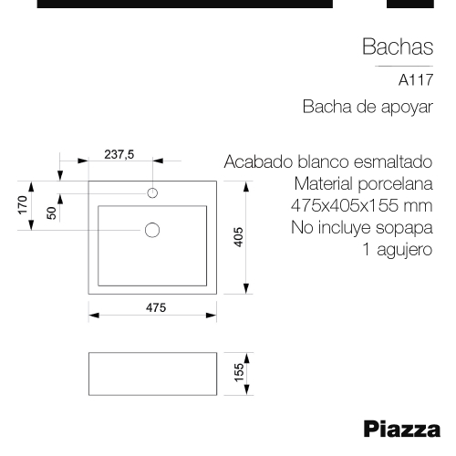 Bacha De Baño De Apoyar Piazza A117 - Monocomando
