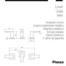 Griferia Piazza Level Bidet C/Tranf 21204 Cromo