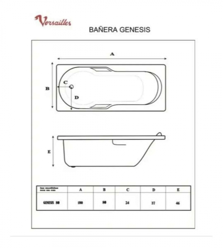Bañera Versailles Genesis 80 Solo Casco 180X80 Bco