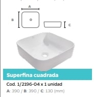Bacha Pringles Cuadrada Superfina De Apoyo Bca 39X13 1/2196